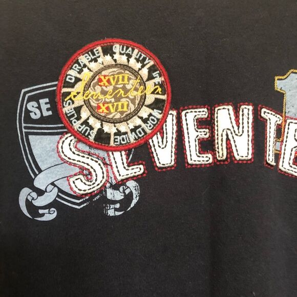 Next  Long Sleeved Sporty Shirt Patches Seventeen Dark Blue Mens Large - Picture 3 of 5